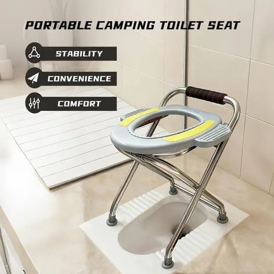 Assento Sanitário Portátil Com Cômoda Dobrável Para Exterior Temvue , Cadeira De Aço Inoxidável , Perfeita Acampar , Via