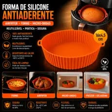 Forma Silicone Antiaderente 16x4,5cm Reusável Airfryer/Forno