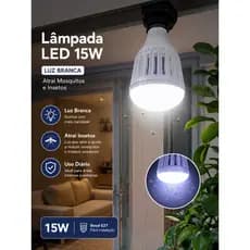 Lâmpada LED 15W Luz Branca Atrai Mosquitos e Insetos
