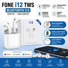 Fone i12 TWS Bluetooth 5.0 Wireless Branco p/ iPhone/Android