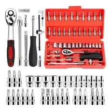 Kit Jogo De Chave Catraca Soquete 46 Peças Combo Jogo Ferramentas Profissional Chave Fenda Philips Soquete