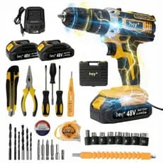 Parafusadeira Eletrica Heyplus 48V Sem Fio com 2 Baterias Litio Kit Bits Brocas Carregador Bivolt
