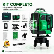 Nível a Laser 4D Heyplus 16 Linhas Verde 4x360° com Controle Remoto, 2 Baterias Recarregáveis e Maleta
