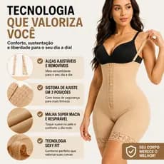 Short Cinta 2 em 1 com Compressão Ajustável – Alças Removíveis, Abertura na Virilha, Redução de Medidas e Modelagem de B