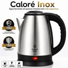Chaleira Elétrica Inox 1,8L 1000W 127V Desligamento Automático Aço Inox Premium