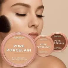 Pó Compacto Ruby Rose Pure Porcelain Acabamento Leve HBM401 Ruby Rose