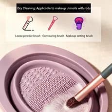 Tigela de Limpeza de Pincéis Dobrável - Tapete de Limpeza de Silicone com Escova