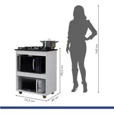 Balcão Madeira Para Cooktop 5 e 4 Bocas Turim Cozinha Compacta Branco - Kaiki Móveis
