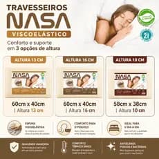 Travesseiro Original NASA Qualidade Viscoelástico Antialérgico Malha Antiácaro Confortse 10/13/16cm