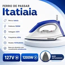 Ferro a Seco 1200w 127V Itatiaia FSITA1ESSA Base Antiaderente Leve e Prático