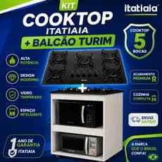 Kit Balcão Turim Com Cooktop Itatiaia 5 Bocas Vidro Preto
