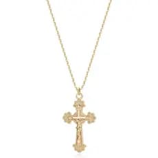 Colar Fettero com Pingente de Cruz e Oração do Senhor, Banhado a Ouro 14K, Corrente Delicada, Minimalista, Simples, Pequ