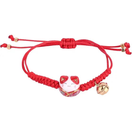 Pulseira da Sorte Mikovivi para Mulheres, Pulseira de Corda Maneki Neko, Joia de Boa Sorte Feng Shui para Proteção de Ri