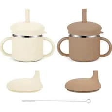 Copos de Transição para Bebês em Aço Inoxidável Aprimorados, Copos com Canudo Antivazamento de 7,4 Oz para Crianças de 1