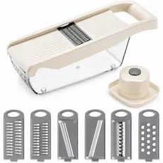 Cortador Mandoline para Cozinha, Fatiador de Legumes com Recipiente para Alimentos e Protetor de Mão, 6 Lâminas Intercam