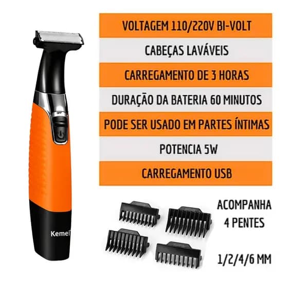 Máquina De Barbear Trimmer À Prova D'água Recarregável Kemei KM-1910