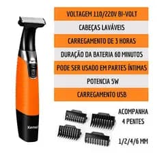 Máquina De Barbear Trimmer À Prova D'água Recarregável Kemei KM-1910