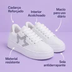 Tenis Feminino Branco Com Brilho Sapato Confortavel Moda Design Moderno Casual Macio Leve Lindo