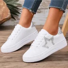 Tenis Feminino Casual Brilho Estrela Sapato Plataforma Confortavel Collection