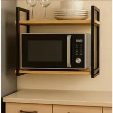 Prateleira Dupla Suspensa Industrial Suporte Microondas Forno Air Fryer Ferro Madeira