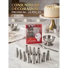 Bicos Confeiteiro Kit 13 Peças em Inox Decoração de Bolos e Doces Confeitaria Profissional e Iniciante Pâtisserie