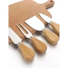 Utensilios para Queijo Kit 4 Pçs De Inox c/ Cabo de Madeira, Queijos e Vinho, Mesa Posta, Tábua Queijos, Tábua de Frios