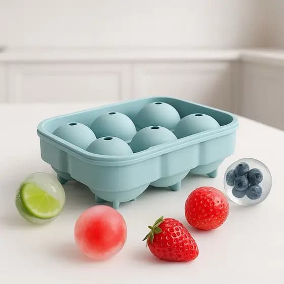 Forma de Silicone para Gelo Esfera 6 Cavidades c/ Tampa Moldes, Bolas de Gelos Grandes p/ Drinks e Coquetéis Gelo Esfera