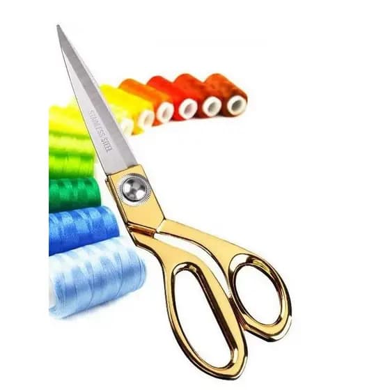 Tesoura Aço Inox 24cm Multiuso Profissional Costura Artesanato Escritório Excelente Corte Dourada ou Prata