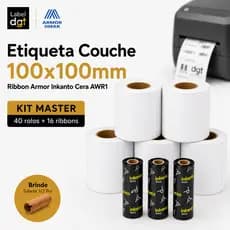 Kit 40 Etiquetas Couche 100x100 + 16 Ribbons Cera 110x74 Armor Inkanto Zebra Argox Envios Ecommerce