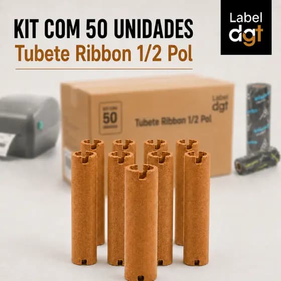 Kit 50 Tubetes Ribbon 110x74 Papelão 1/2 Polegada Impressora Zebra Argox Elgin Termica Reposição