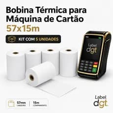 Kit 5 Bobinas Termicas 57mmx15m Comercio Industria Máquina Cartão Cupom Fiscal Papel Termico Branca