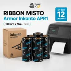 Kit 12 Ribbons Misto 110x74 Armor Inkanto APR1 Genius Zebra Argox Elgin Térmica BOPP Ecommerce