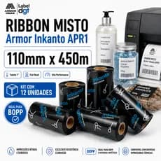 Kit 12 Ribbons Misto 110x450 Armor Inkanto APR1 Genius Zebra Argox Elgin Térmica BOPP Ecommerce
