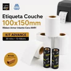 Kit 30 Etiquetas Couche 100x150 + 12 Ribbons Cera 110x74 Armor Inkanto Zebra Argox Envios Ecommerce