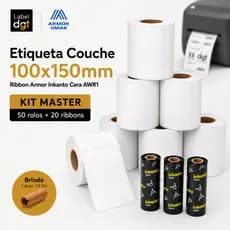 Kit 50 Etiquetas Couche 100x150 + 20 Ribbons Cera 110x74 Armor Inkanto Zebra Argox Envios Ecommerce
