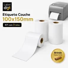 Kit 3 Etiquetas Couche 100x150mm sem Serrilha Zebra Argox Elgin + Brinde Tubete Ribbon 1/2 pol