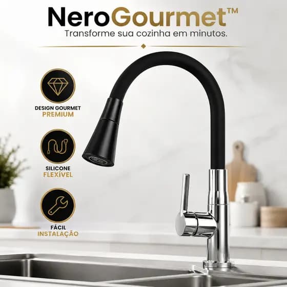 Torneira Gourmet Flexível Preta Com Ducha Removível Bico Extensível Silicone Cozinha