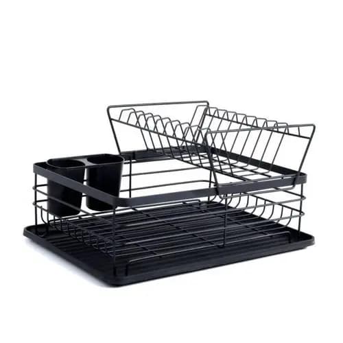 Escorredor Loucas Duplo Andar Preto Fosco Cozinha Organizador Compacto