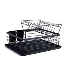 Escorredor Loucas Duplo Andar Preto Fosco Cozinha Organizador Compacto