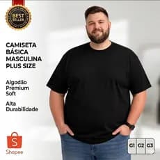 CAMISETA PLUS SIZE MASCULINA TRADICIONAL 100% ALGODÃO