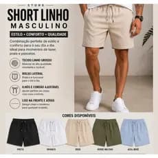 SHORT LINHO MASCULINO BÁSICO SHORT MASCULINO DE LINHO
