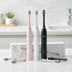 Escova de Dentes Elétrica Recarregável com 4 Cabeças – Vibração Sônica – À Prova d’Água – Higiene Profunda