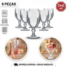 Kit Jogo com 6 Taças Bristol Nadir 340ml Vidro Resistente e Elegante Sorvete Restaurante Cozinha