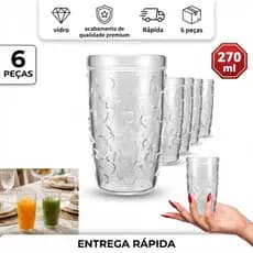Kit Jogo de 6 Copos Nadir para sucos e refrigerantes 270 ml A Pronta Entrega