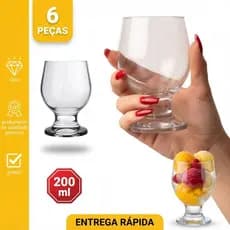Kit jogo de 6 Taças Paulista 200ml Vidro para sorvetes ou Água e Coquetéis Nadir Figueiredo