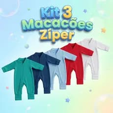 Kit 3 Macacão Ziper Menino Bebê Algodão Vira Pé Inverno Verao Infantil Macio Macacões
