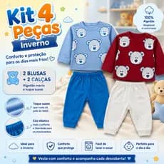 Kit Conjunto Bebê Menino 4 Peças Inverno Algodão Infantil Estampas Divertidas Manga Longa Calça