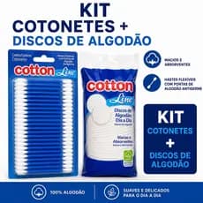 Kit Cotonetes + Discos De Algodão Hastes Flexiveis 100% Algodão Higiene Bebê Maquiagem e Limpeza