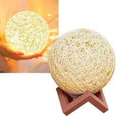 Luminária Lua Abajur Bola Barbante  LED Cabo USB