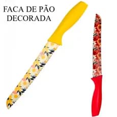Faca Decorada Flores Para Pão Amarela Vermelha
